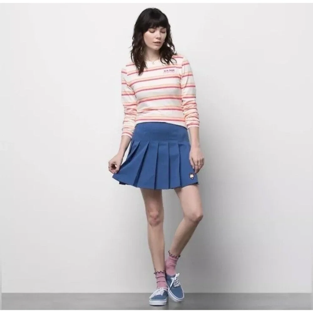 NWT Vans Sunset Pleated Try Navy Cotton Retro Punk‎ Skate Skirt / Women's 29